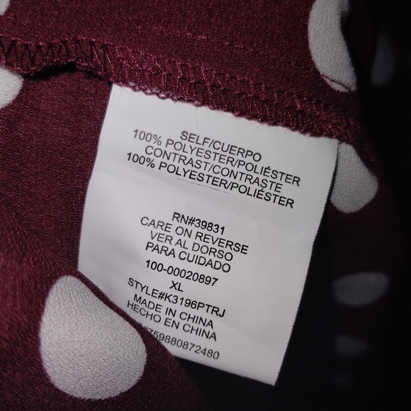 My Michelle sheer burgundy polka dot blouse size xl, button down loose fit - Picture 6 of 8